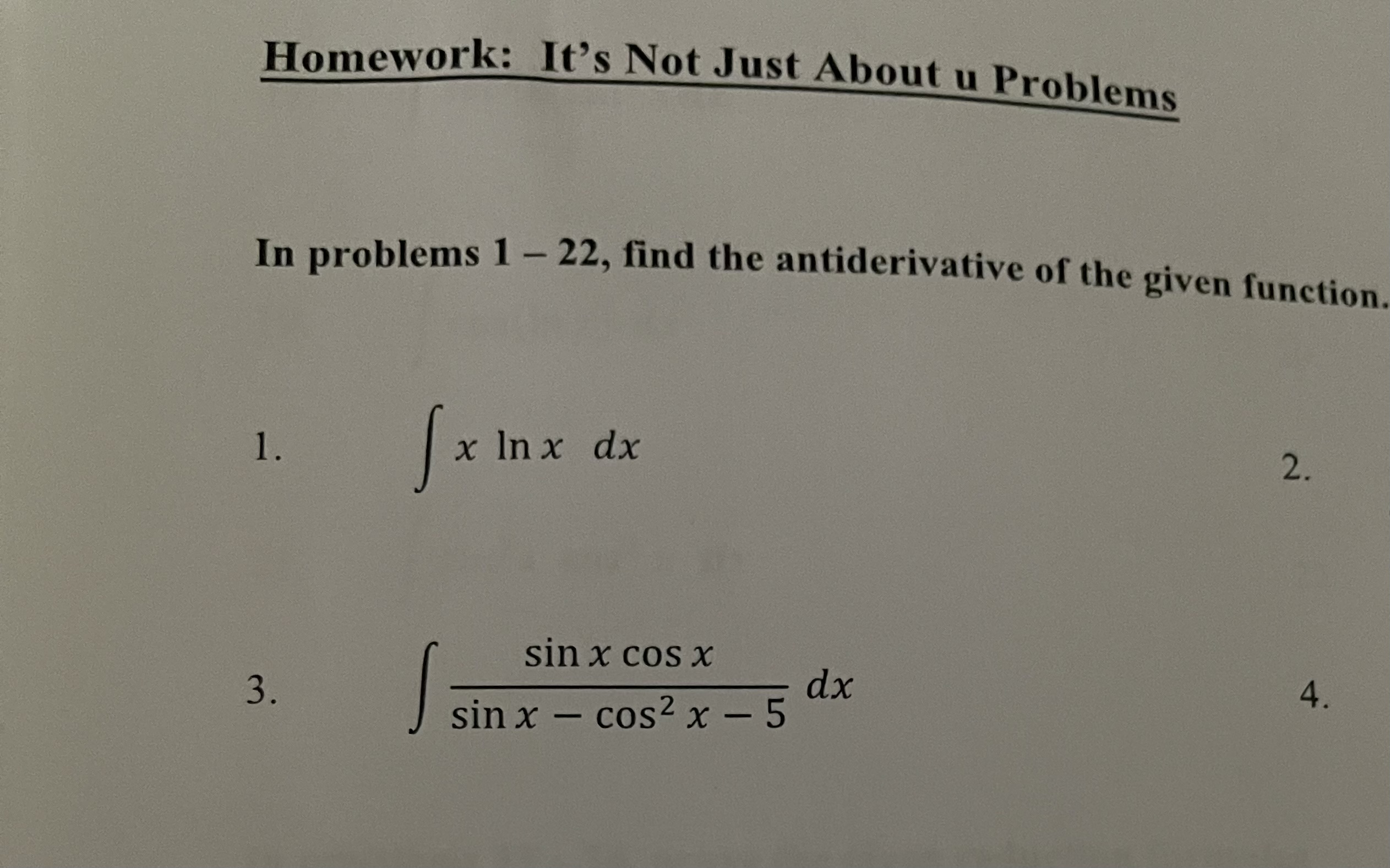 22, find the antiderivative of the given function. x In x dx