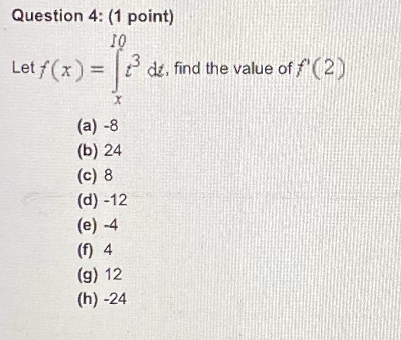 find the value of x (b) 24 (d) -12 (g) 12 (h)