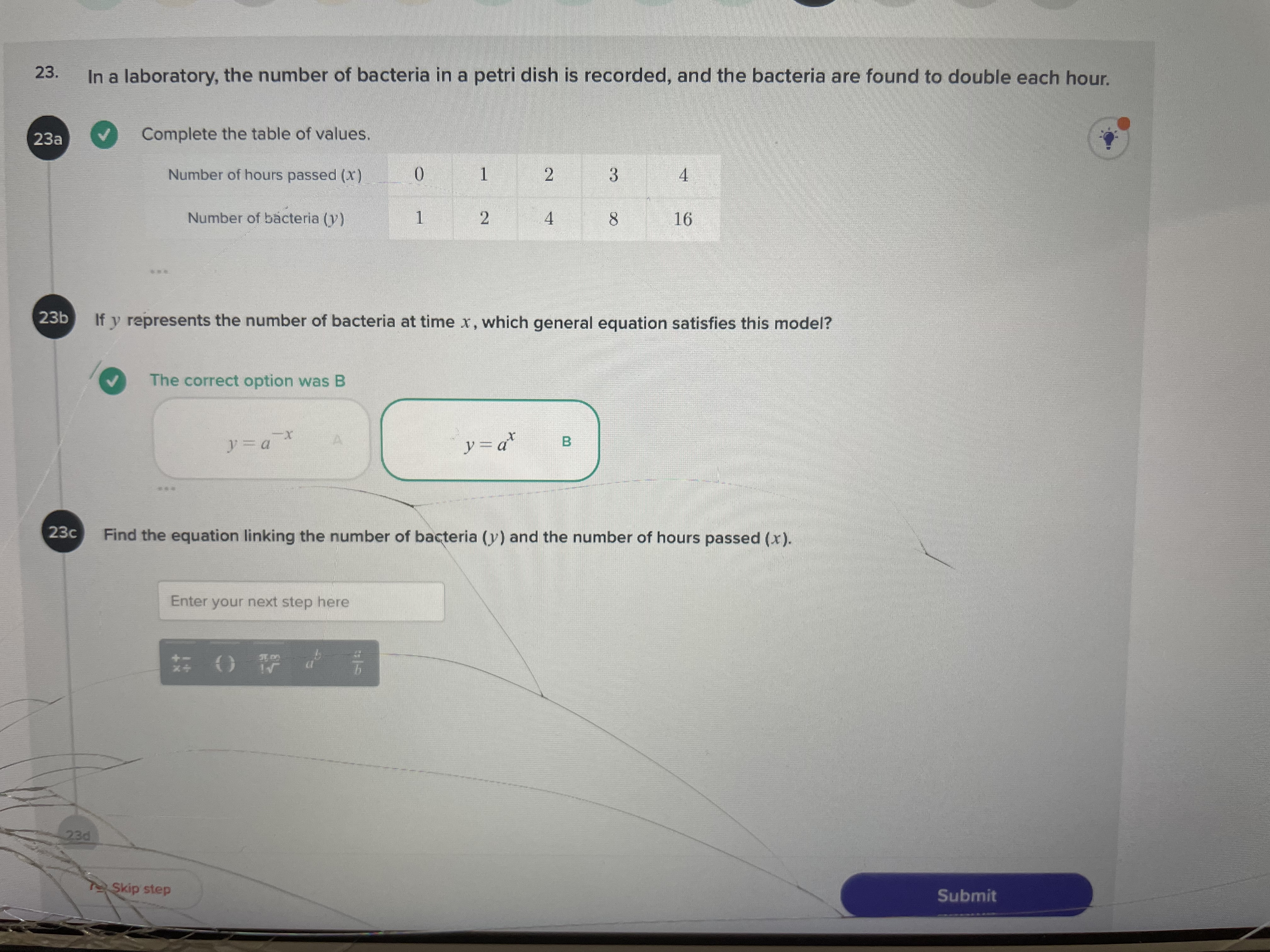 of bacteria in a petri dish is recorded, and the bacteria are