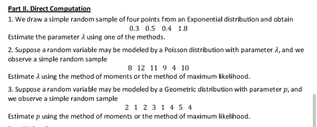 Part II. Direct Comgutation 1. We draw a simple random sample of