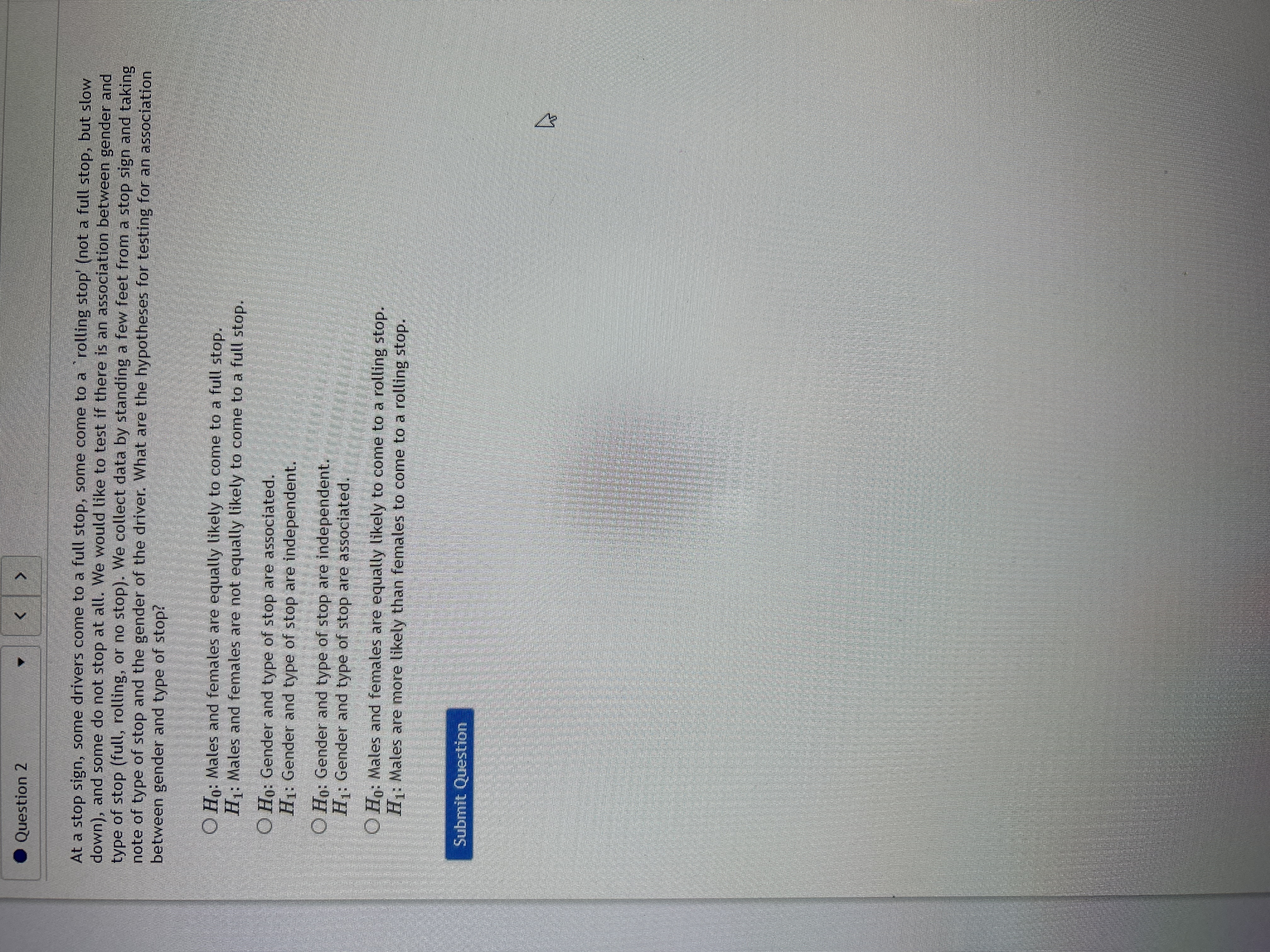 like to test if there is an association between gender and type