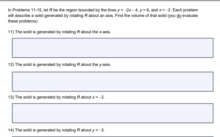 (do not evaluate}. '1} The solid is generated by rotating R about