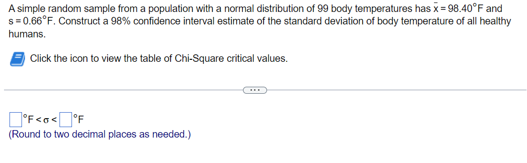 Construct a 98% confidence interval estimate of the standard deviation of bod},r