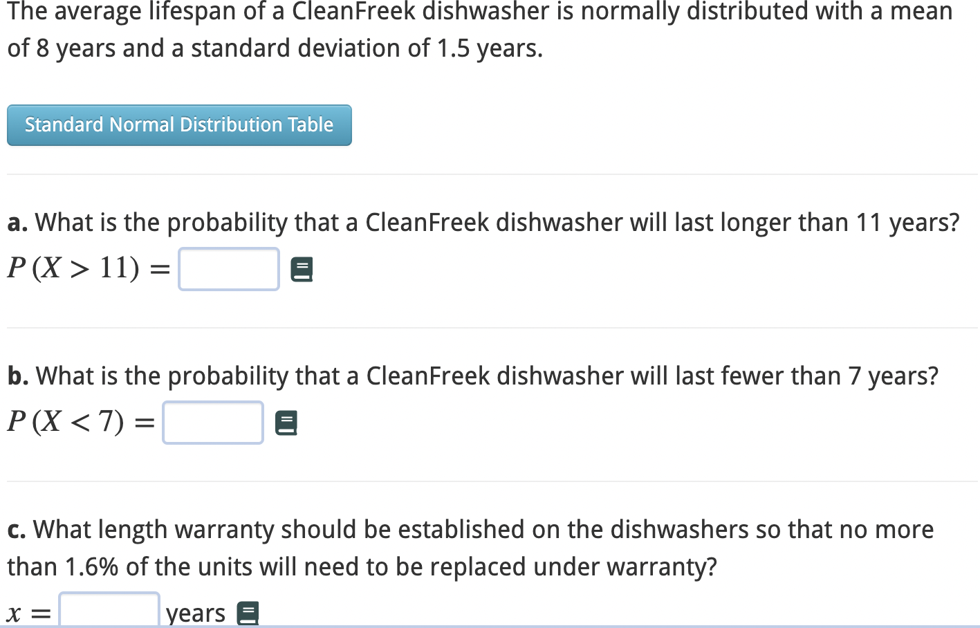= E b. What is the probability that a CIeanFreek dishwasher will