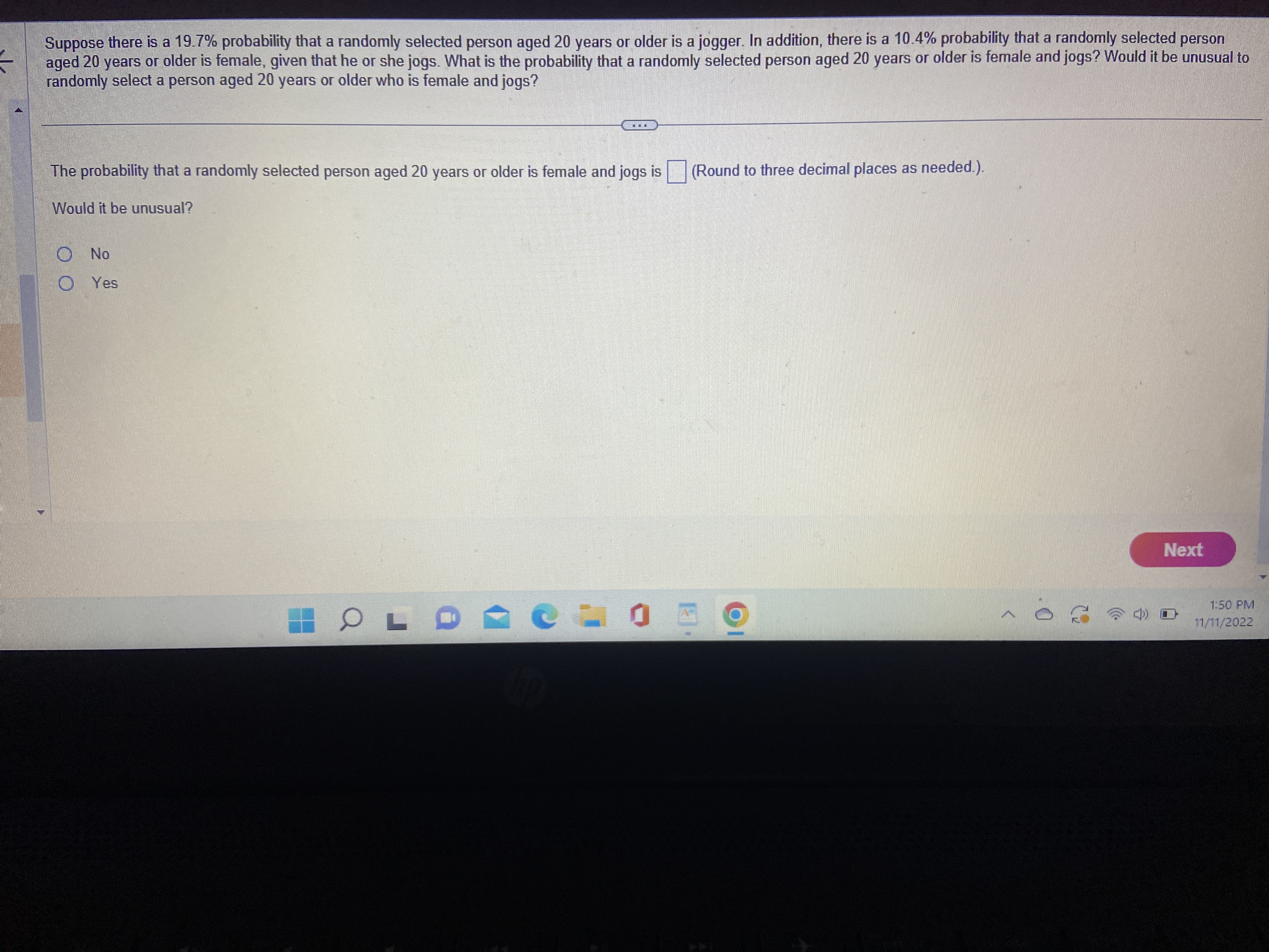 aged 20 years or older is a jogger. In addition, there is