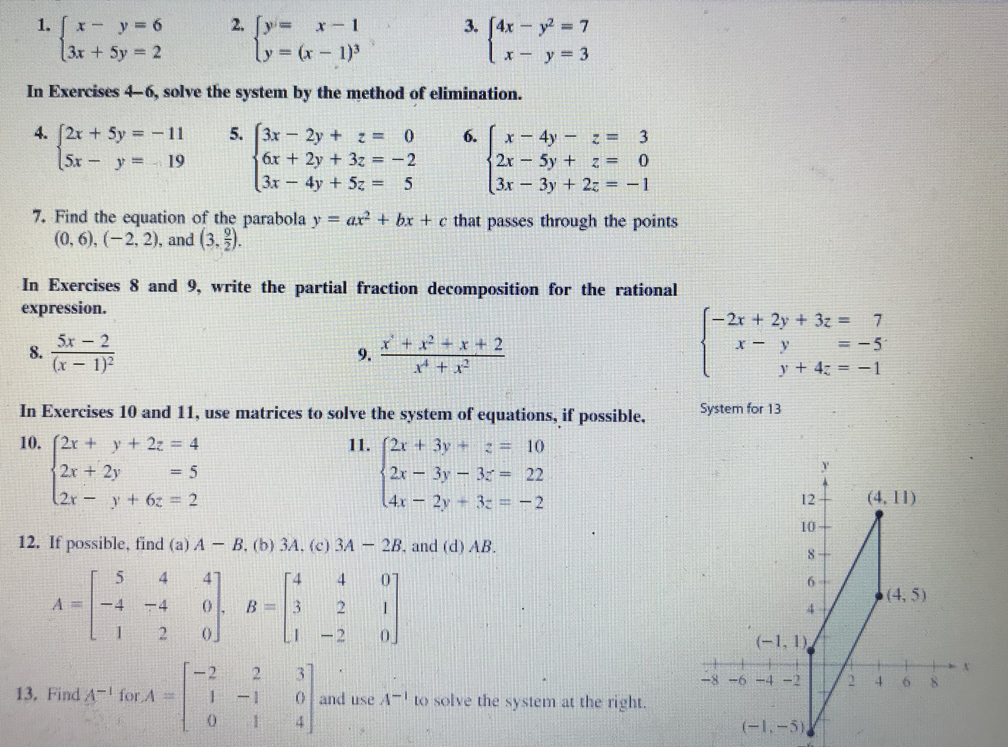 1. [ x - 1=6 3x + 5y = 2 In