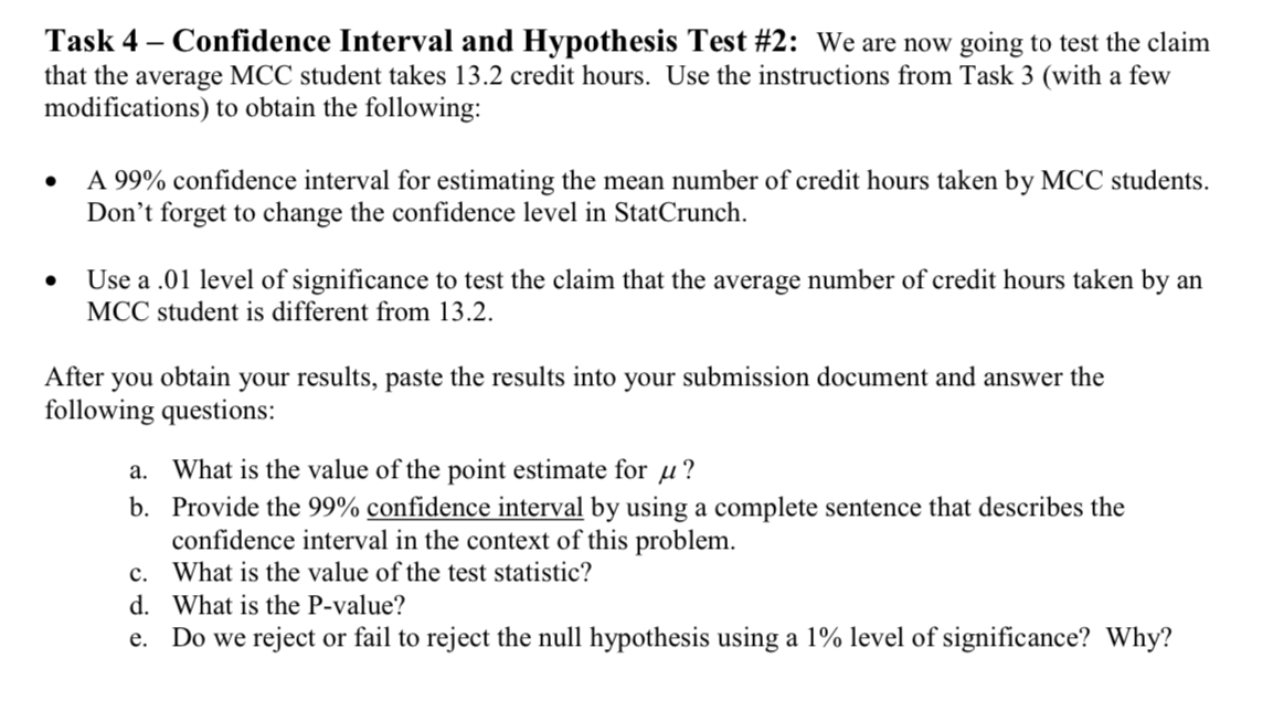 going to test the claim that the average MCC student takes 13.2