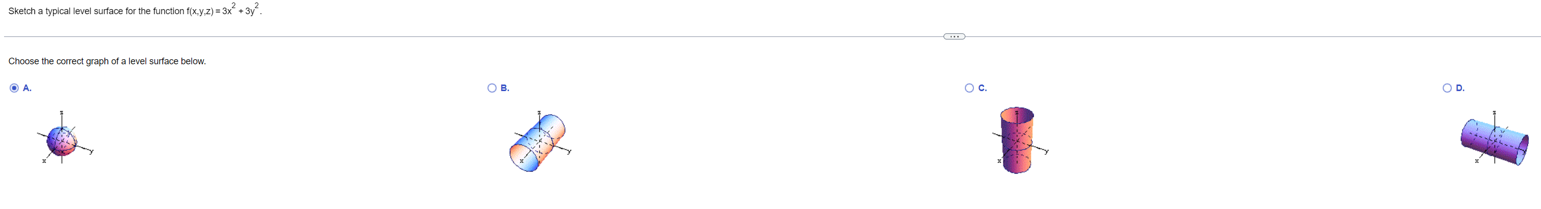 Sketch a typical level surface for the function f(x,y,z) = 3x-+
