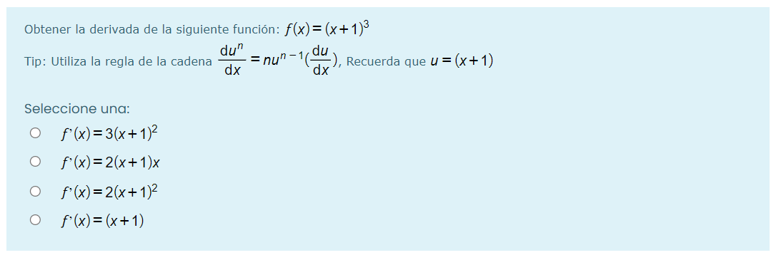 Obtener la derivada de la siguiente funcin: f (X) = (X +