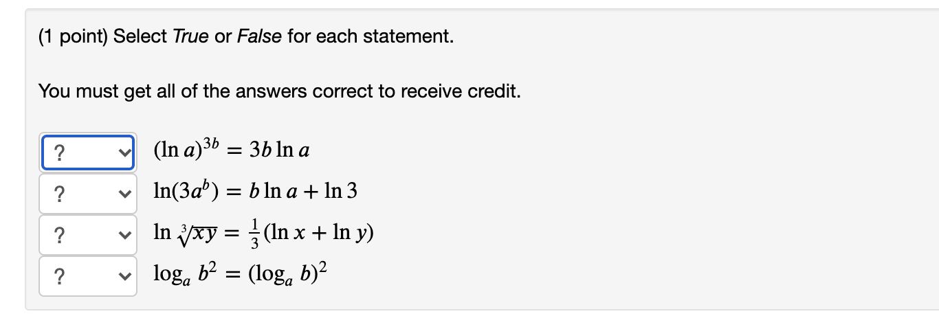 x + Iny) V log b2 = (log b)2(2 points) Complete the