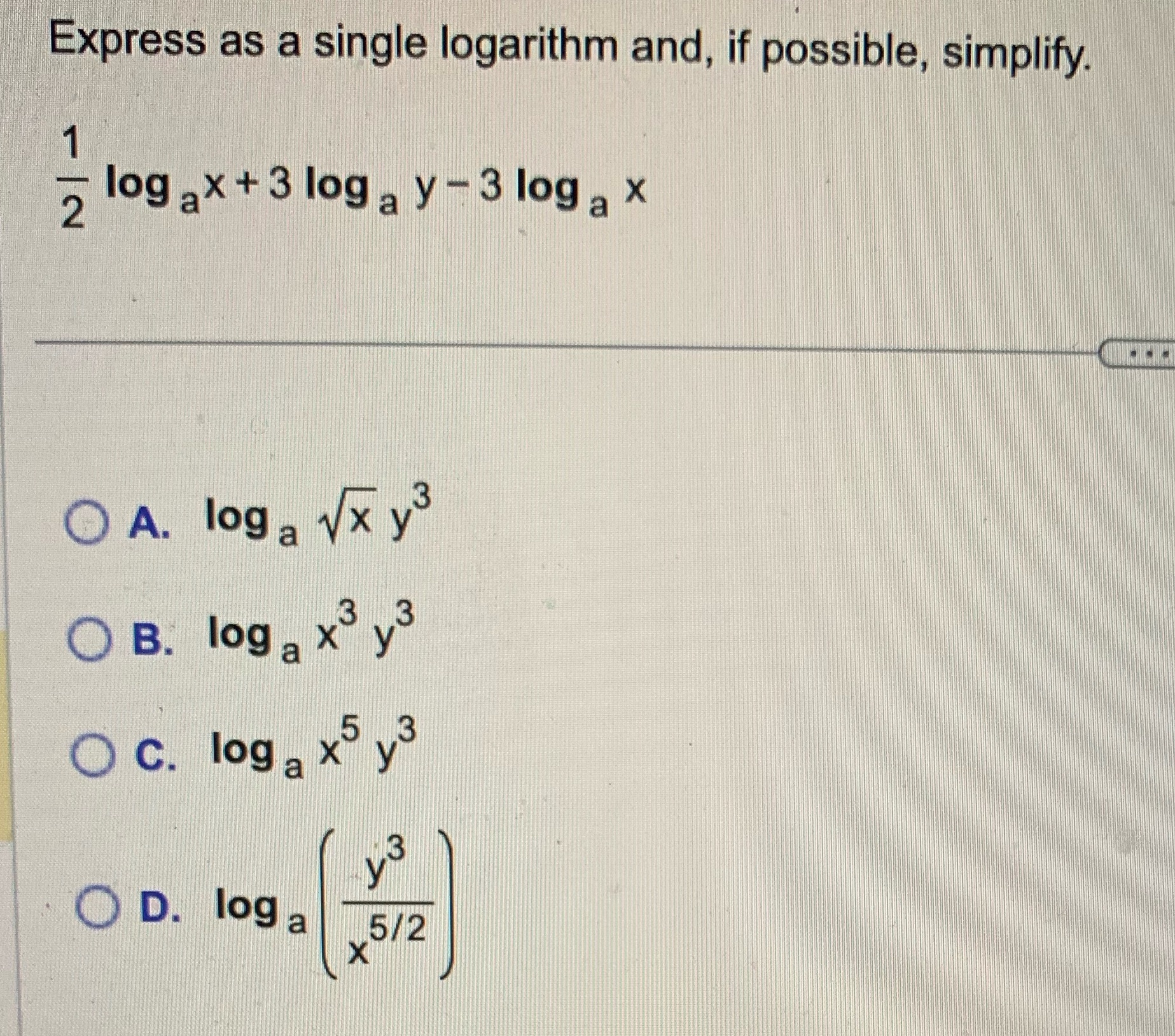  Express as a single logarithm and, if possible, simplify. 2 log