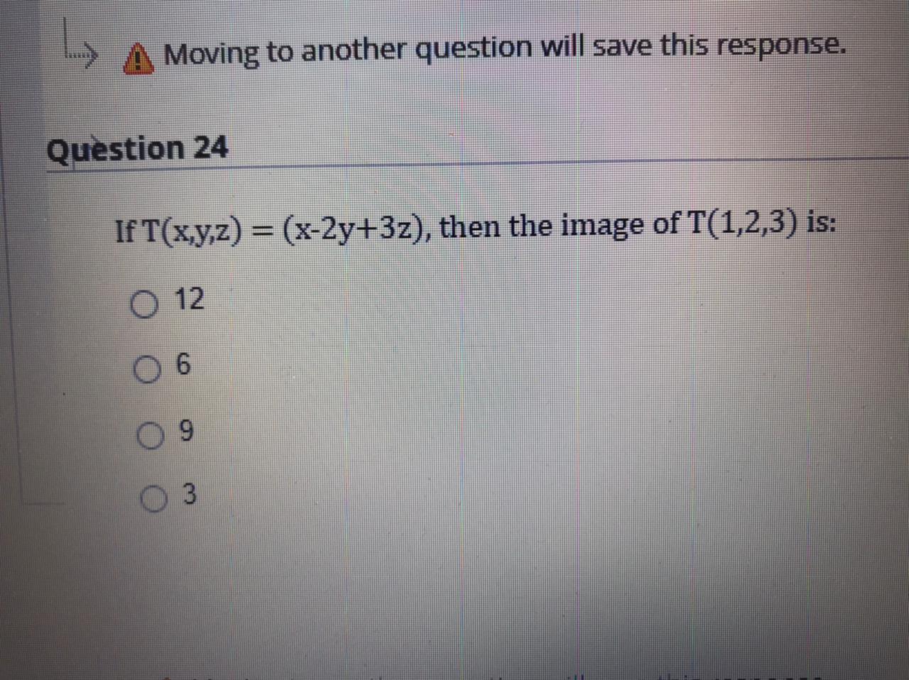 another question will save this responseMultiple Attempts Not allowed. This test can