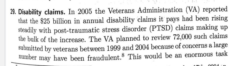 of 22 ounces per box. Is this unusually high? Explain.29. Disability claims.