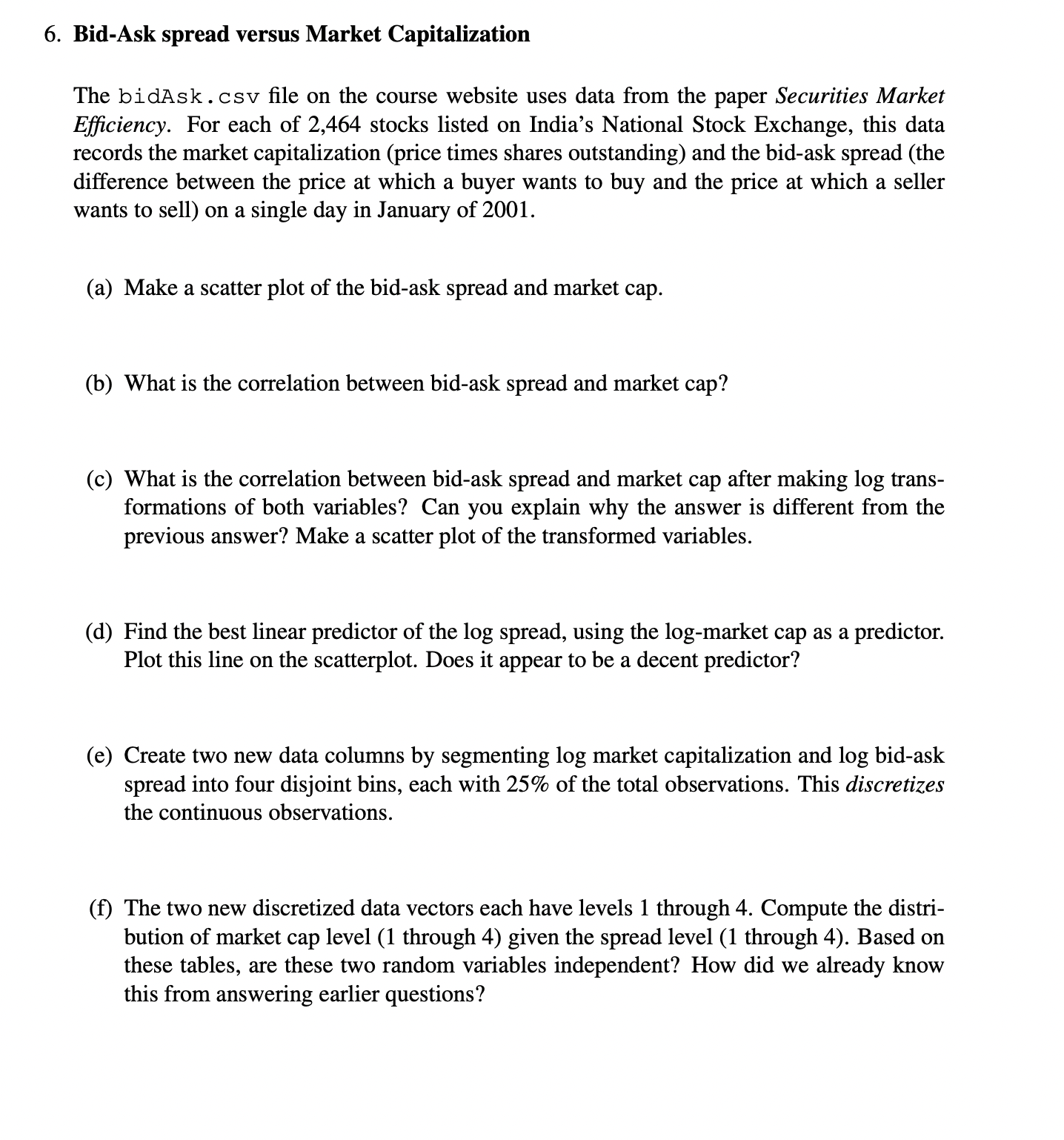 on the course website uses data from the paper Securities Market E'iciency.