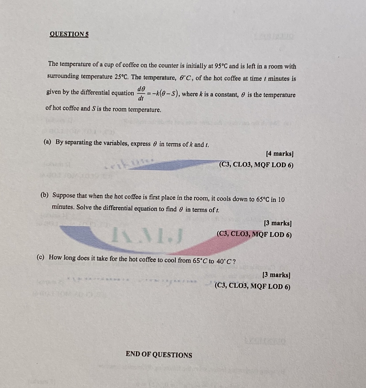 help me to show the working with correct answer QUESTION 5