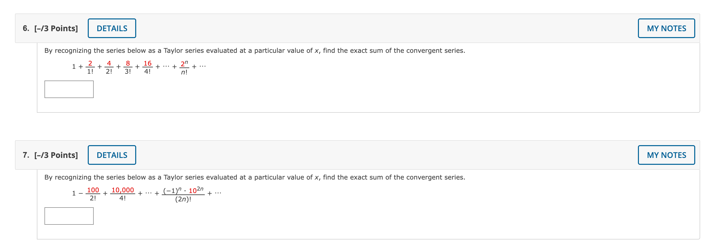 series evaluated at a particular value of X, find the exact sum