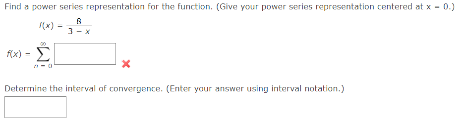  Find a power series representation for the function. (Give your power