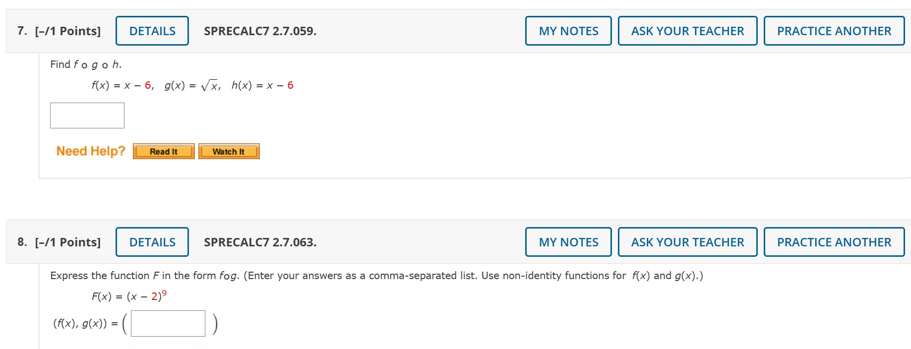 SPRECALC7 2.7.049.MI. MY NOTES ASK YOUR TEACHER PRACTICE ANOTHER Consider the following