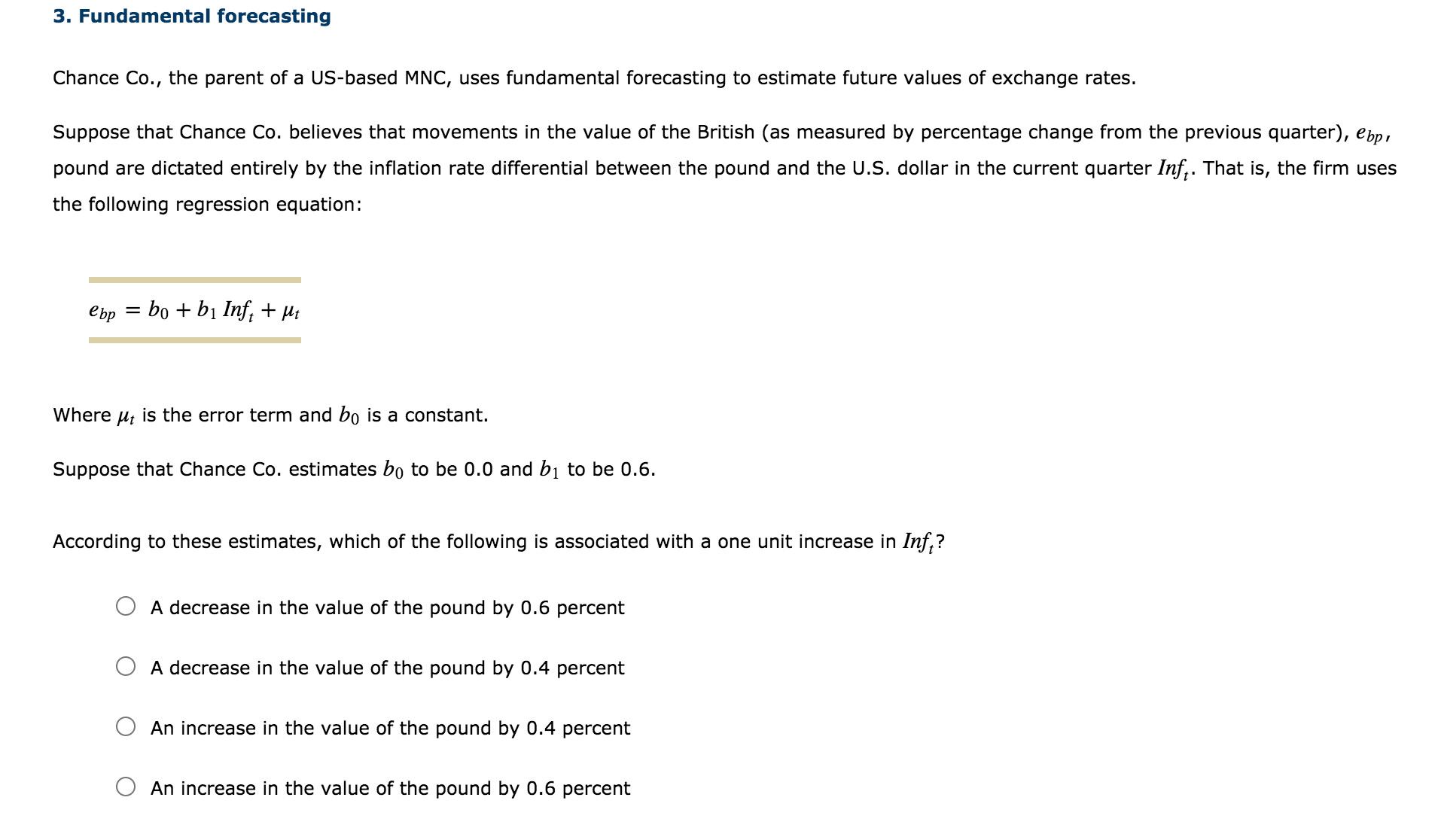  Help with this 3. Fundamental forecasting Chance Co., the parent of