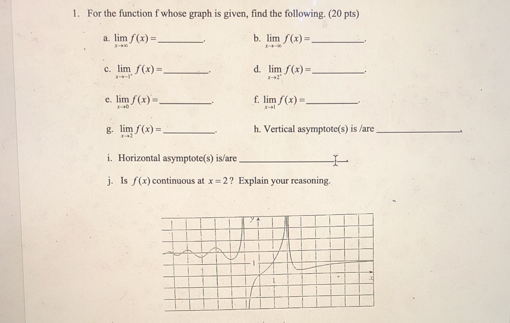  1. For the function f whose graph is given, find the