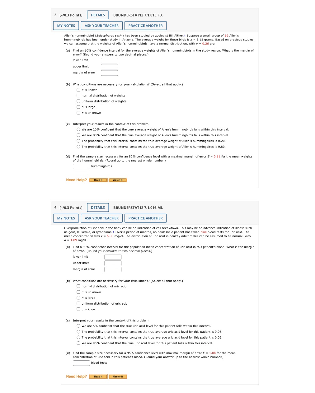  3. [-/0.3 Points] DETAILS BBUNDERSTAT12 7.1.015.FB. MY NOTES ASK YOUR TEACHER