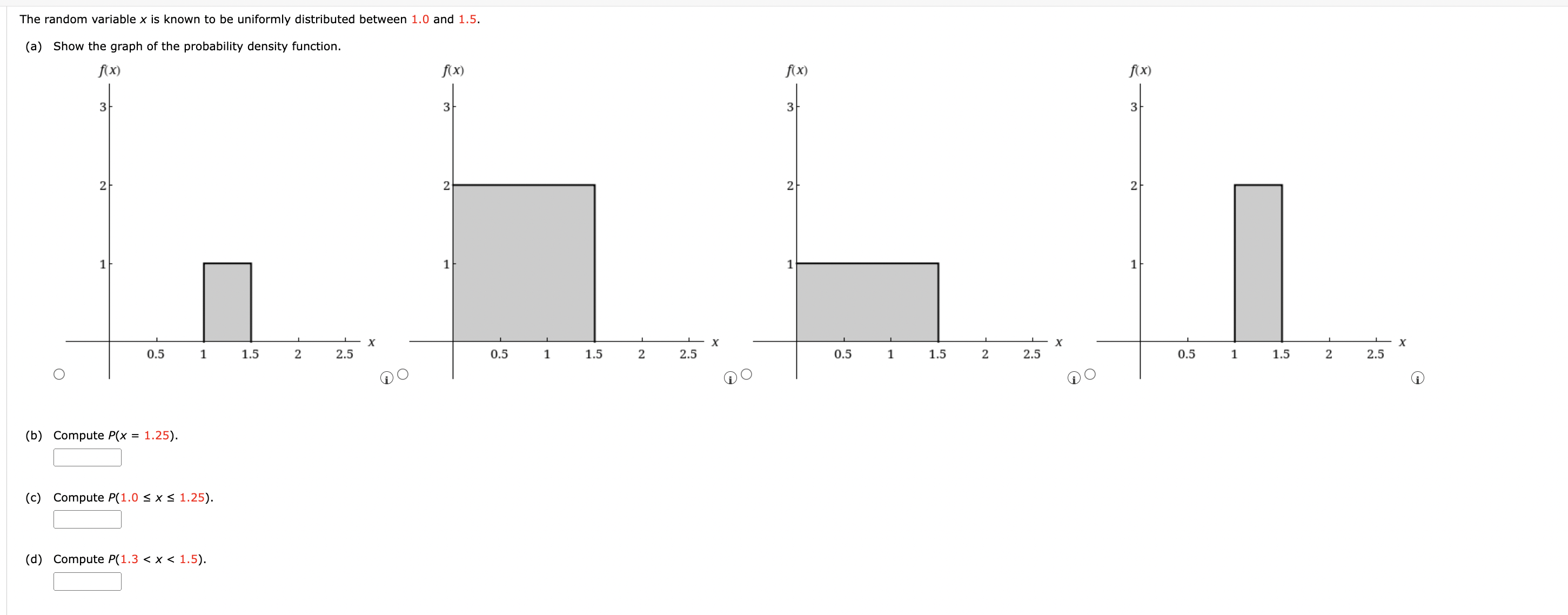 1.0 and 1.5. (a) Show the graph of the probability density function.