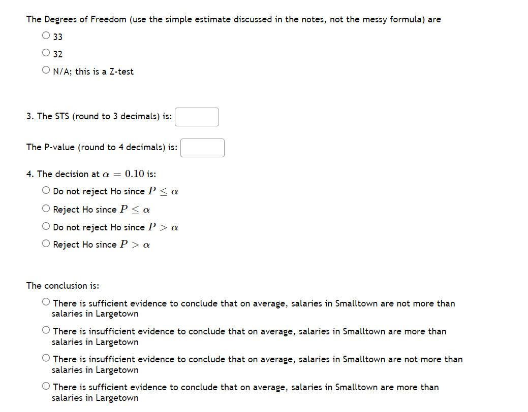 while a random sample of 36 Largetown salaries yields a mean of