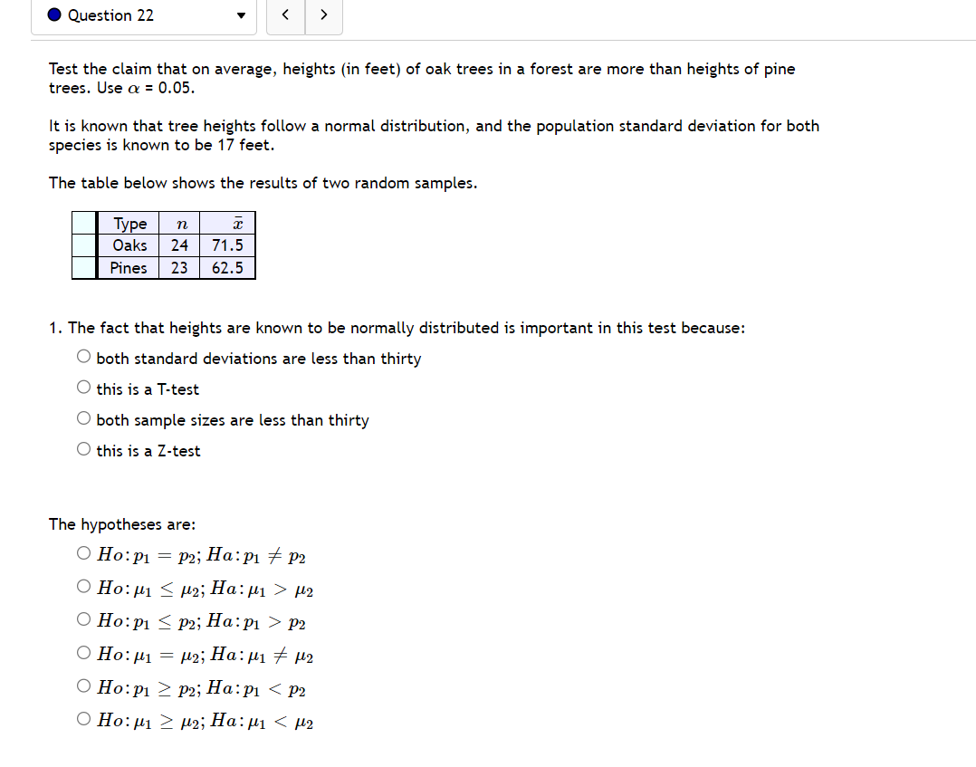 follow a normal distribution, and the population standard deviation for both species