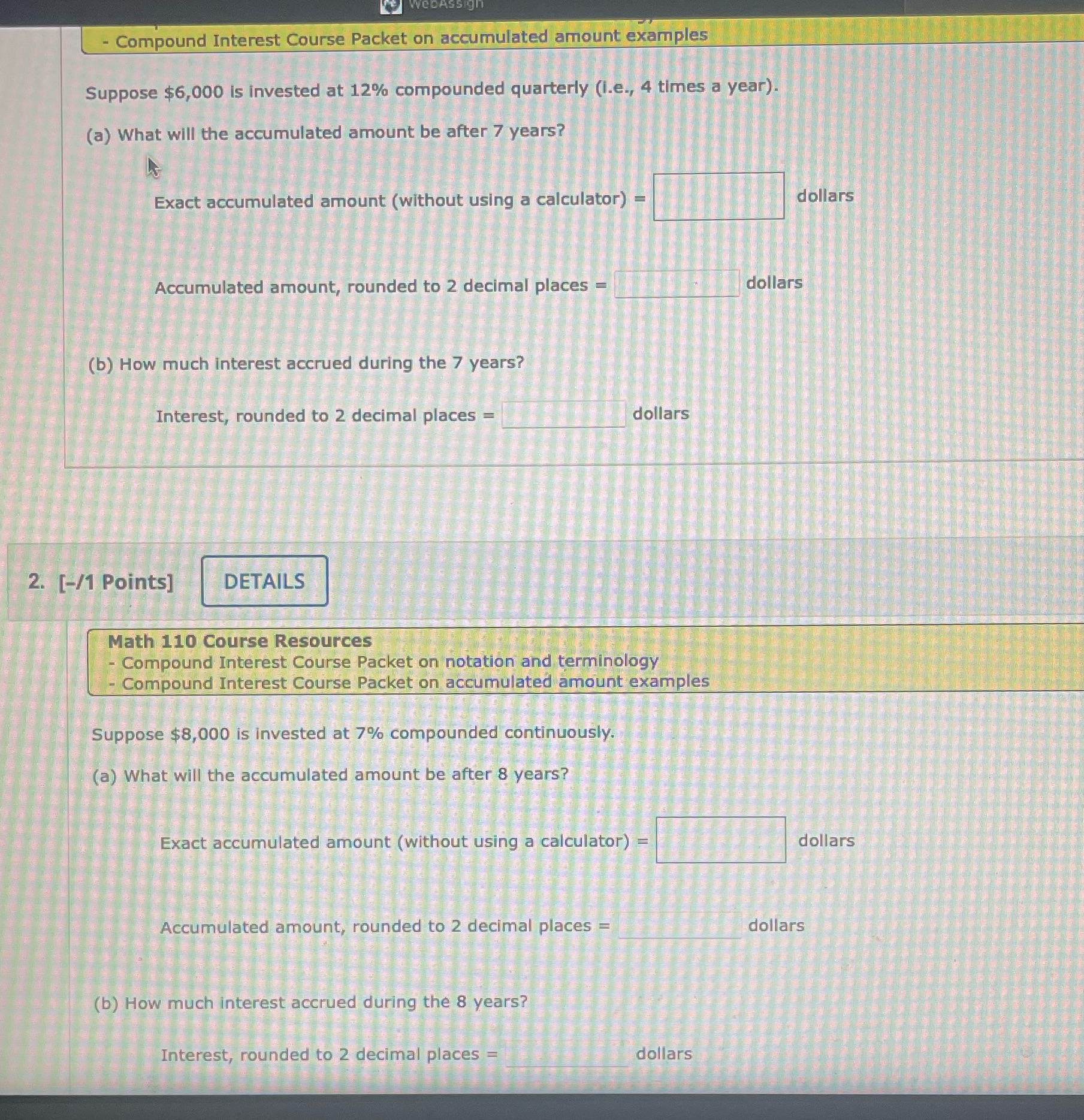  1& 2 please !! - Compound Interest Course Packet on accumulated