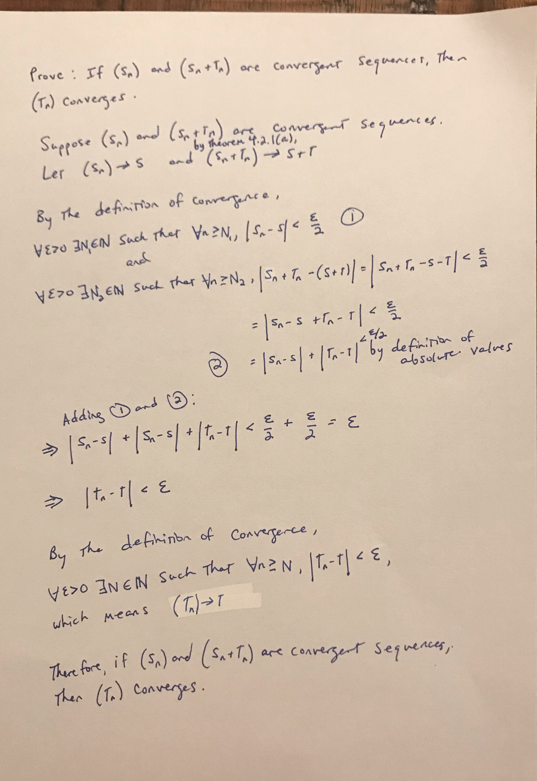 and ( Sn+ TA) are convergent Sequences, Then ( Tn ) converges