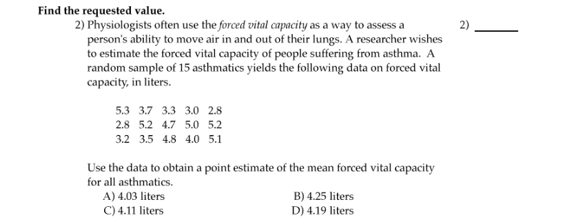 forced vital capacity as a way to assess a 2) person's ability