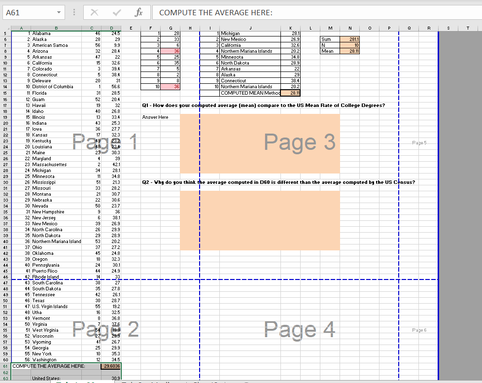  A61 X Y COMPUTE THE AVERAGE HERE: M N 0 P