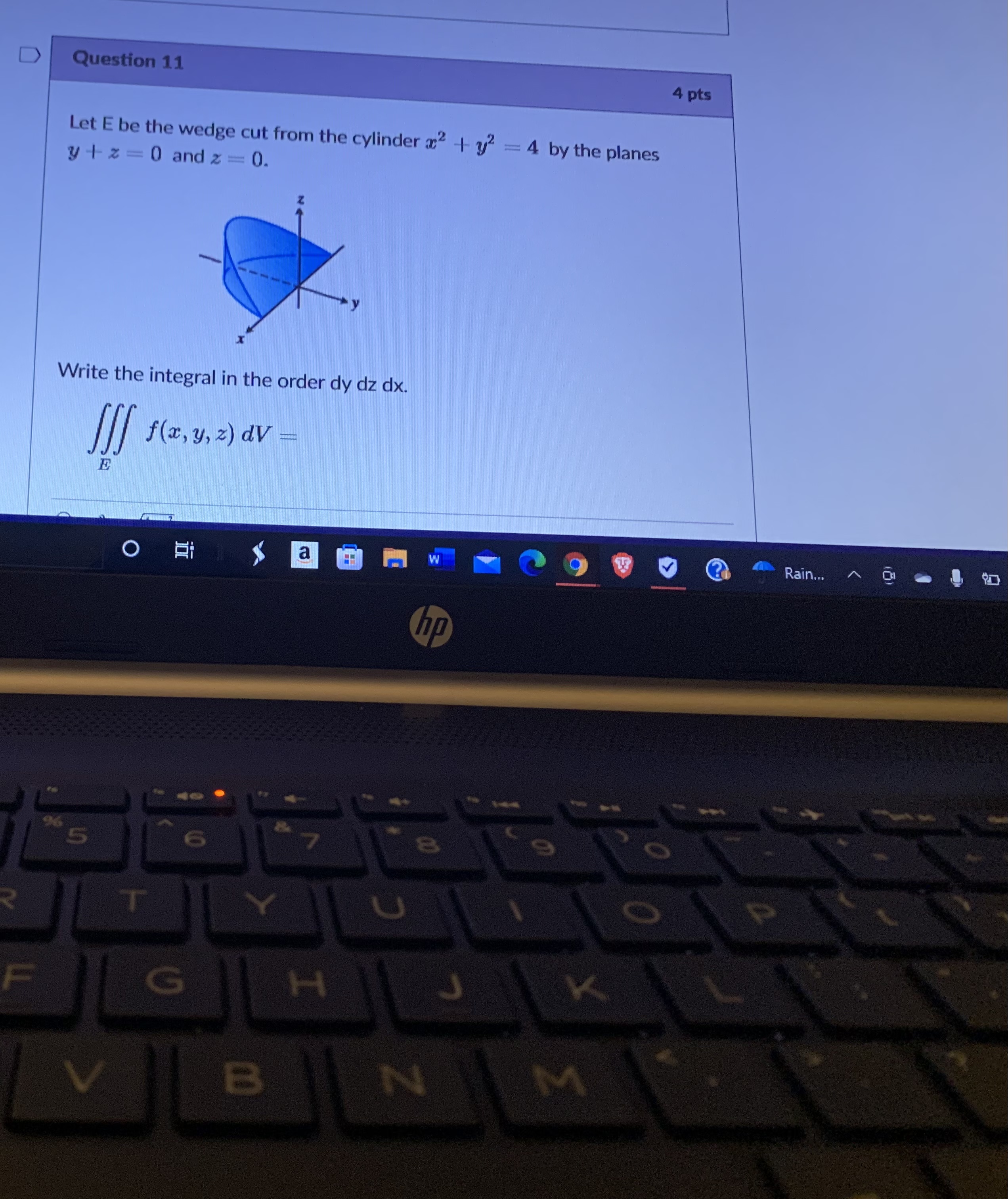 integral in the order dy dz dx. Ill f(z, y,2 ) av-