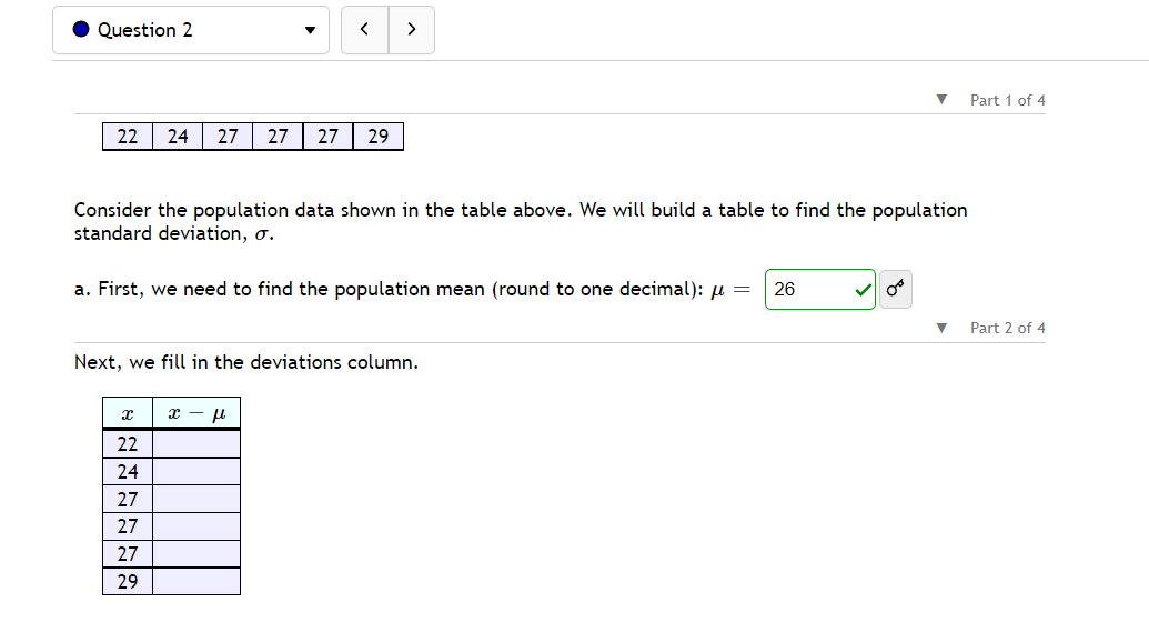 = 26 s/ 0' Y Part20f4 Next, we fill in the deviations