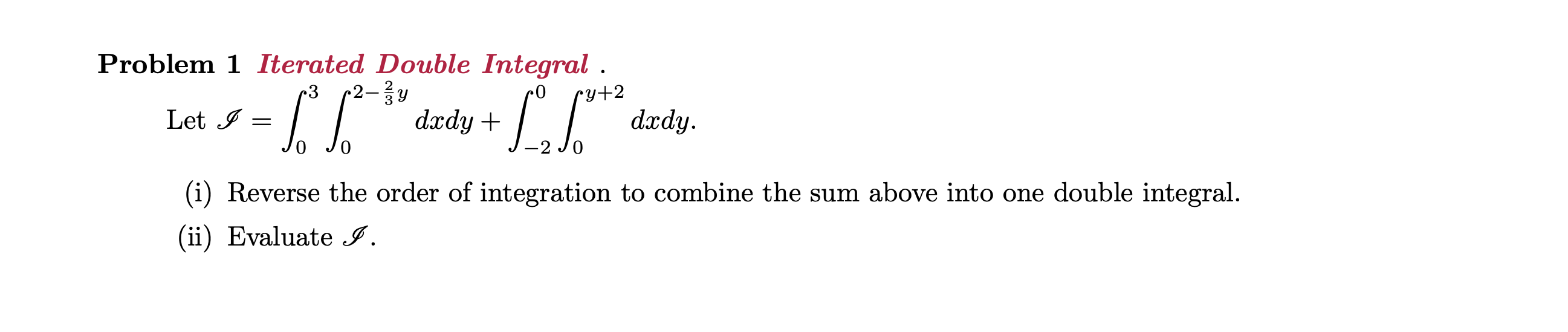 all work. Thank you! Problem 1 Iterated Double Integral . 3 2y