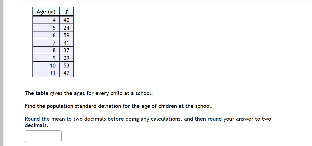 the data shown in the frequency table below: X f X .