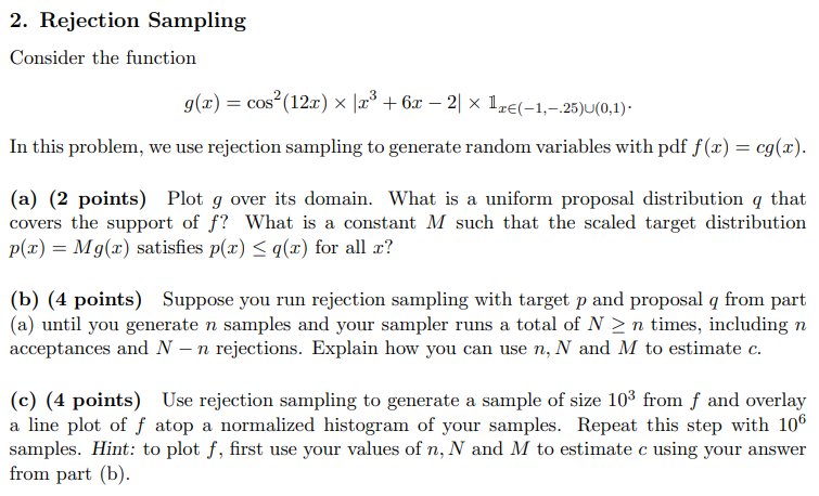  2. Rejection Sampling Consider the function Eli\") = \"032(121\") X I553