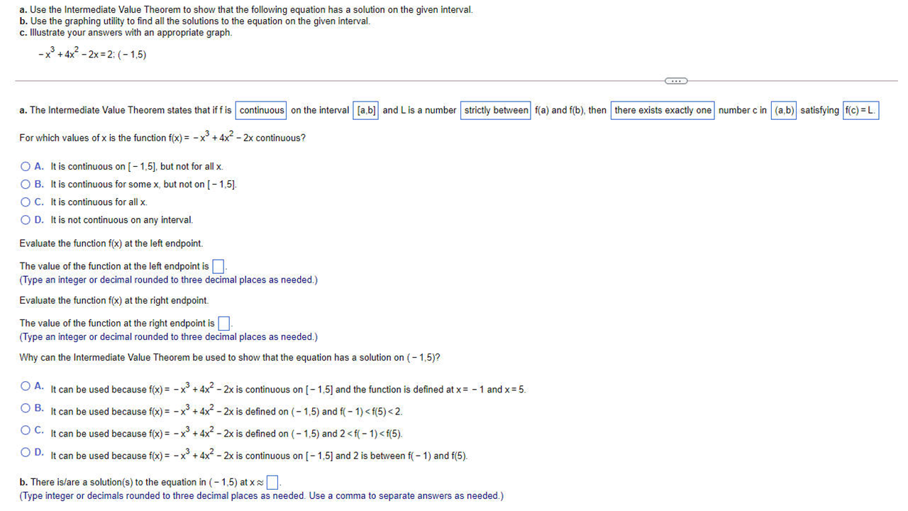 equation has a solution on the given interval. b. Use the graphing