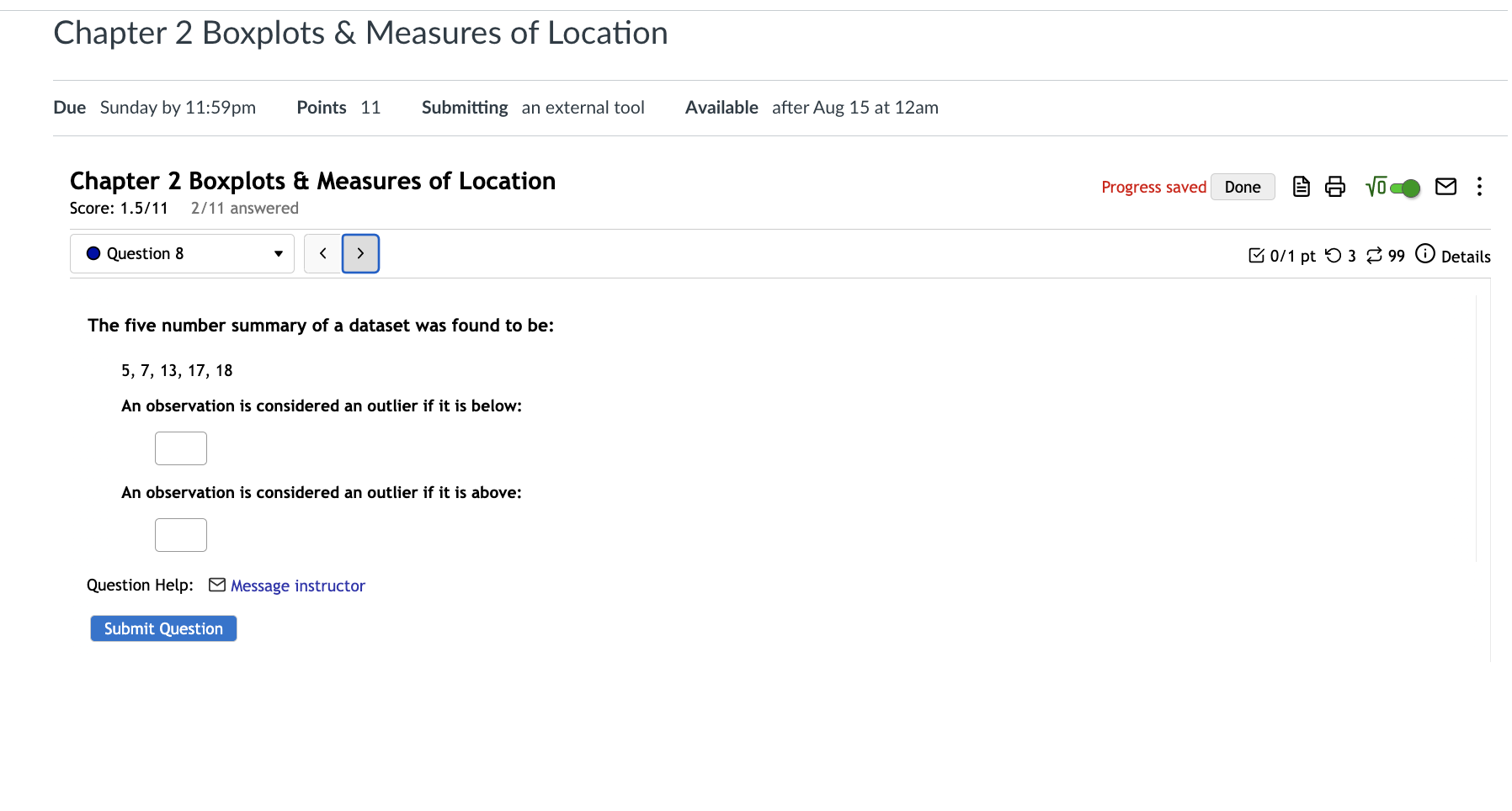 15.. E Score: 1.5/11 2f11 answered x Questionz v Next question '3