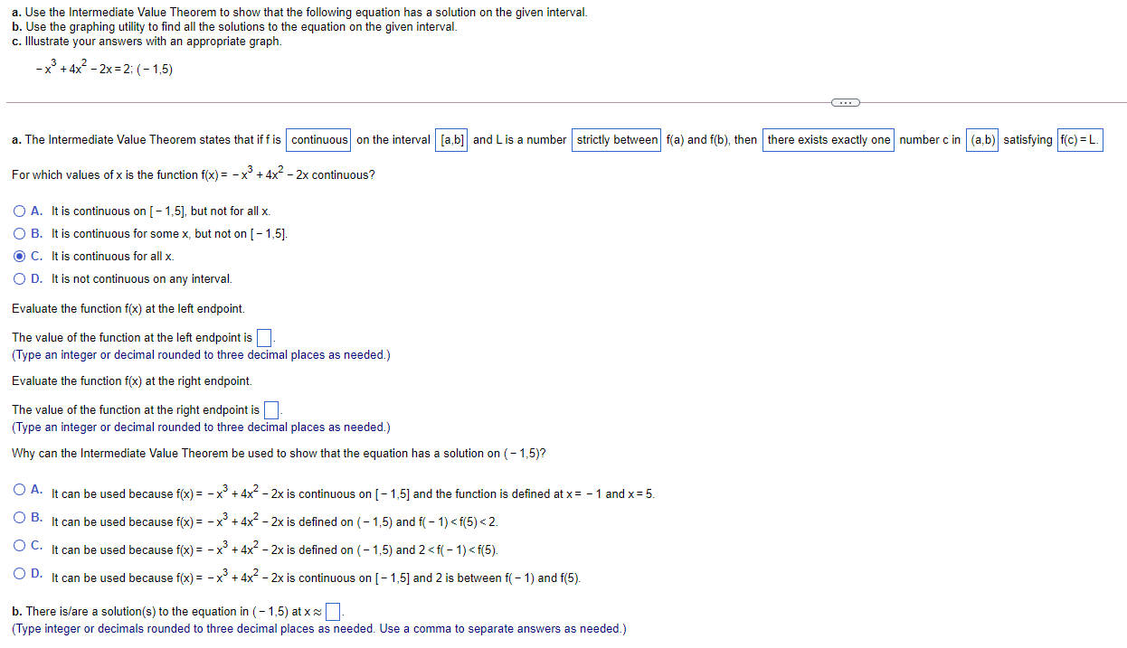 equation has a solution on the given interval. b. Use the graphing