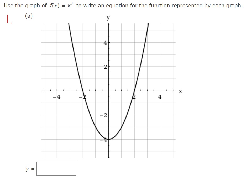 -4 y=Use the graph of f(x) = M2 to write an equation
