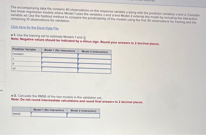 predictor variables x and d, Consider two linear regression models where Model