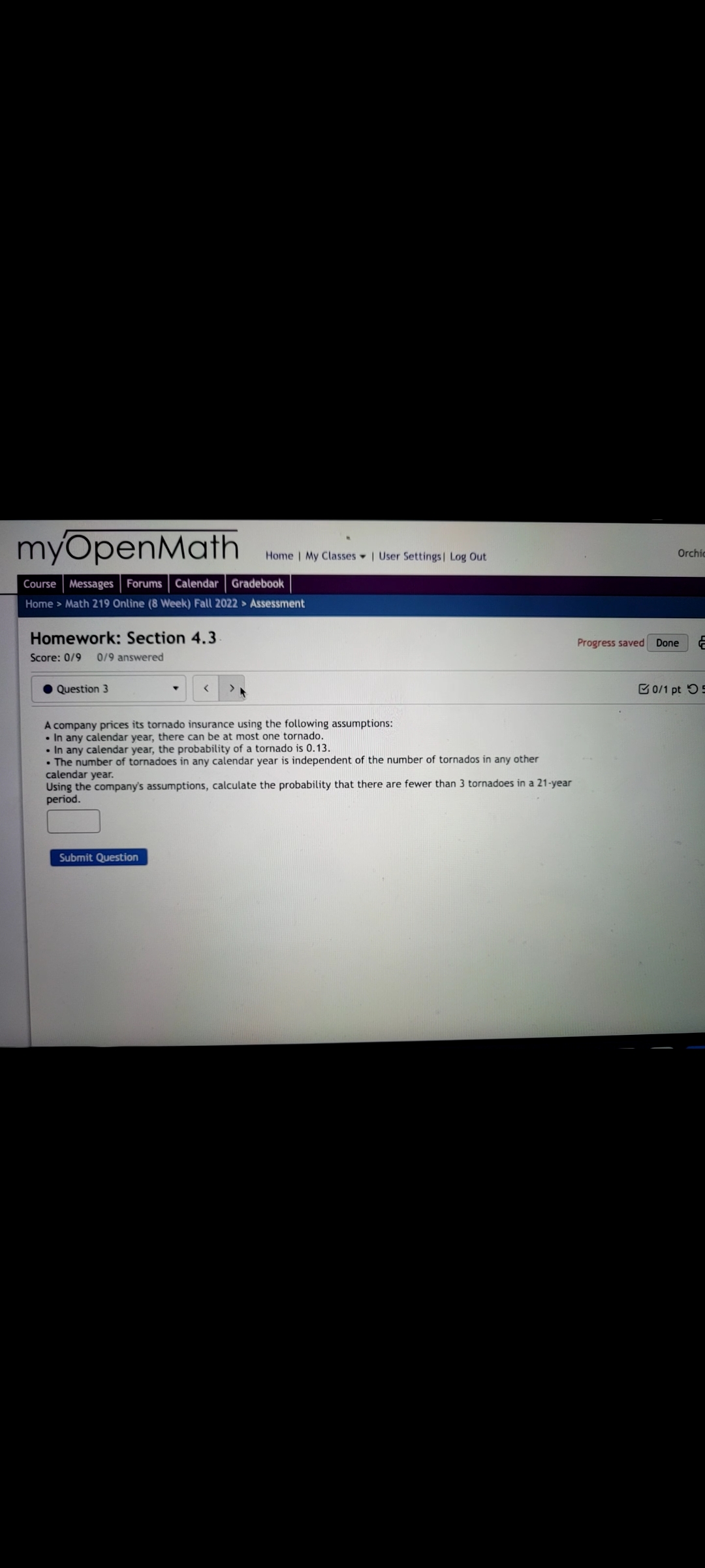  myOpenMath Home | My Classes . | User Settings | Log