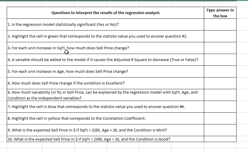 1740 12 MintQuestions to interpret the results of the regression analysis Type