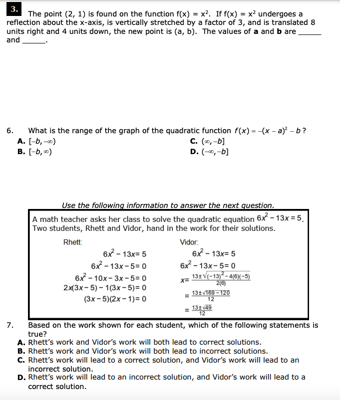  3. The point (2, 1) is found on the function f(x)