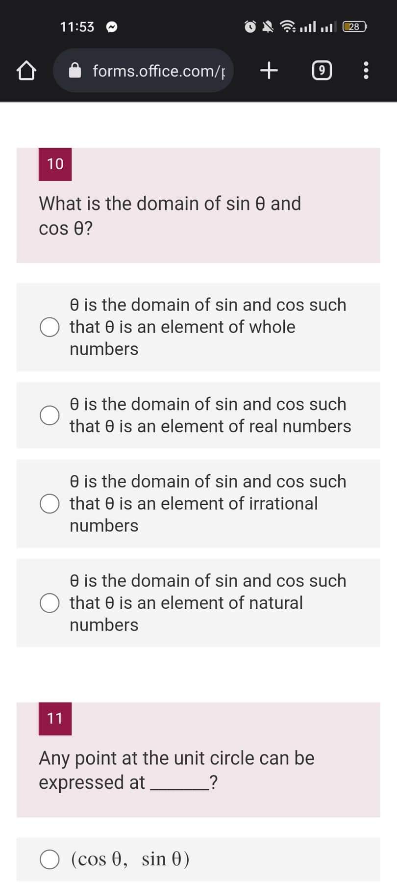 thru Microsoft forms. Materials: Introduction to Unit Circle | Khan Academy https://www.youtube.com/watch?v=1m9p9iubMLU