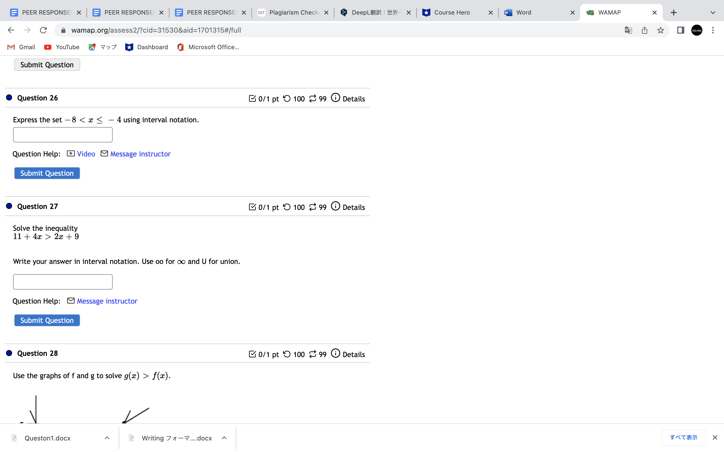 to solve g(x) > f(x). Queston1.docx Writing 7 -....docx XPEER RESPONSES X