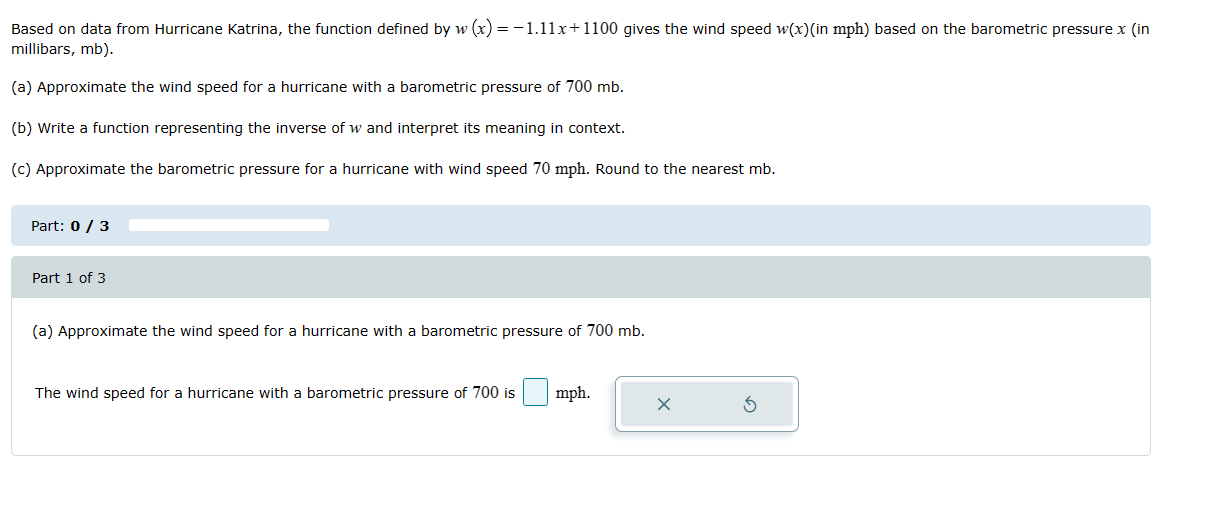 Based on data from Hurricane Katrina, the function defined by w