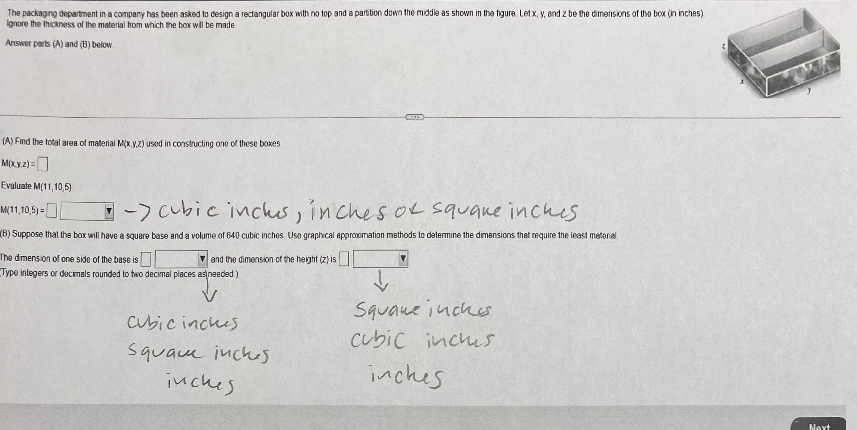 material from which the box will be made. Answer parts (A) and