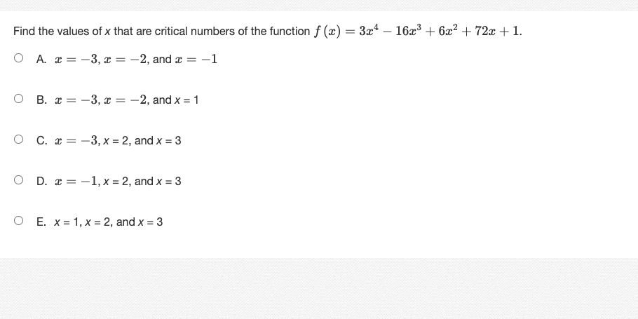 -2, and x = 1 O C. x= -3, x = 2,